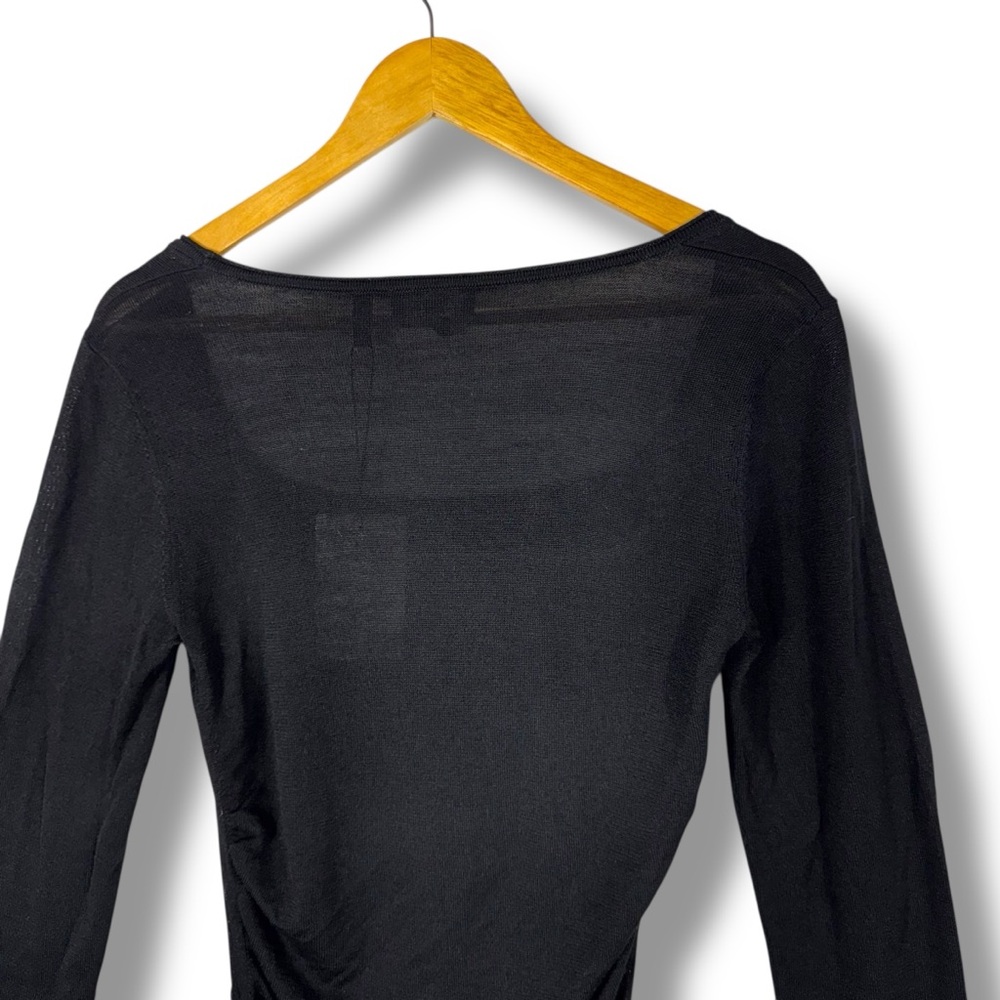 Theory Open Neck Shirred Wool Blend Sweater, Black, Size Medium - Picture 12 of 13